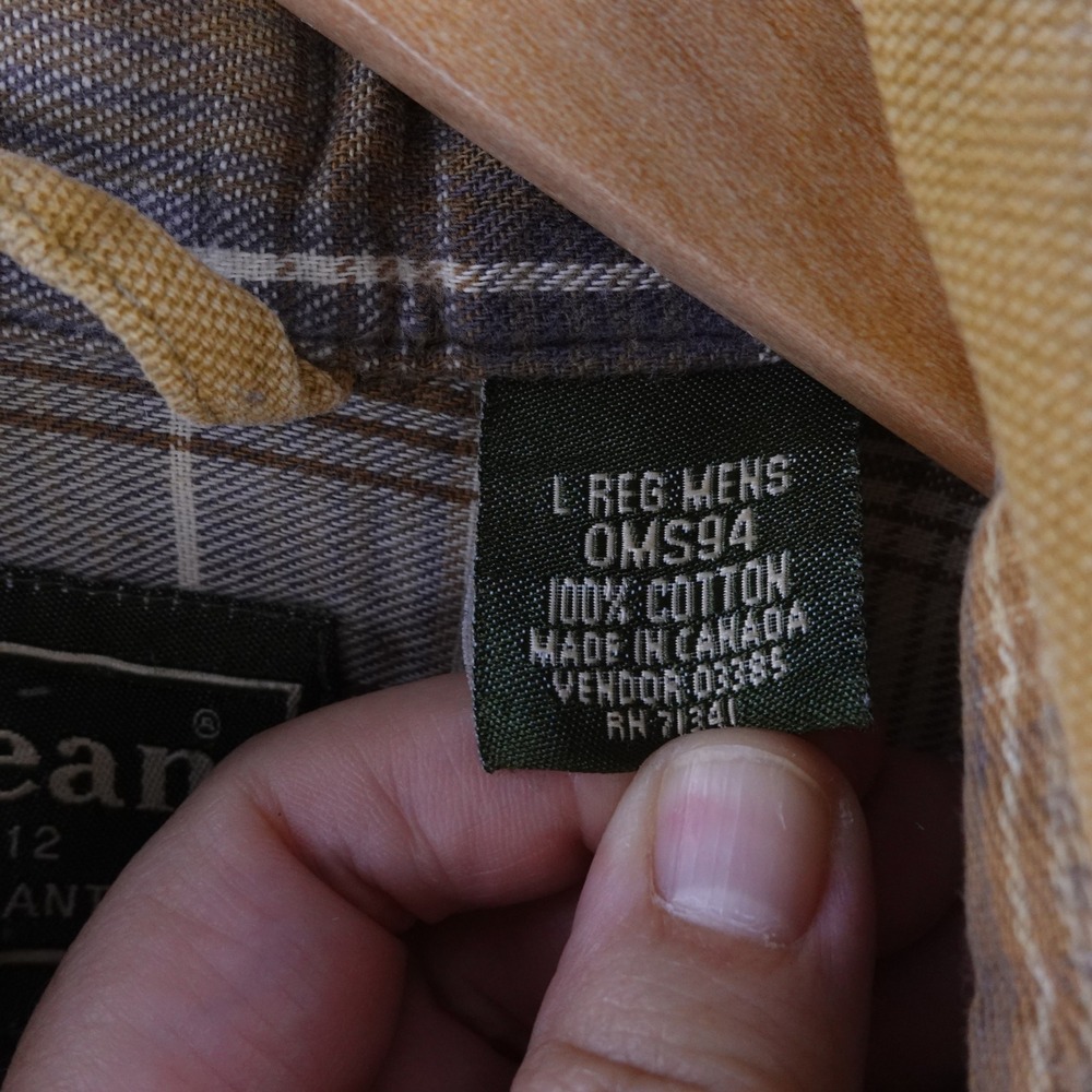 LL Bean Mens Large Flannel Lined Canvas Field Shirt Tan Plaid Snap‎ Front - Picture 4 of 10